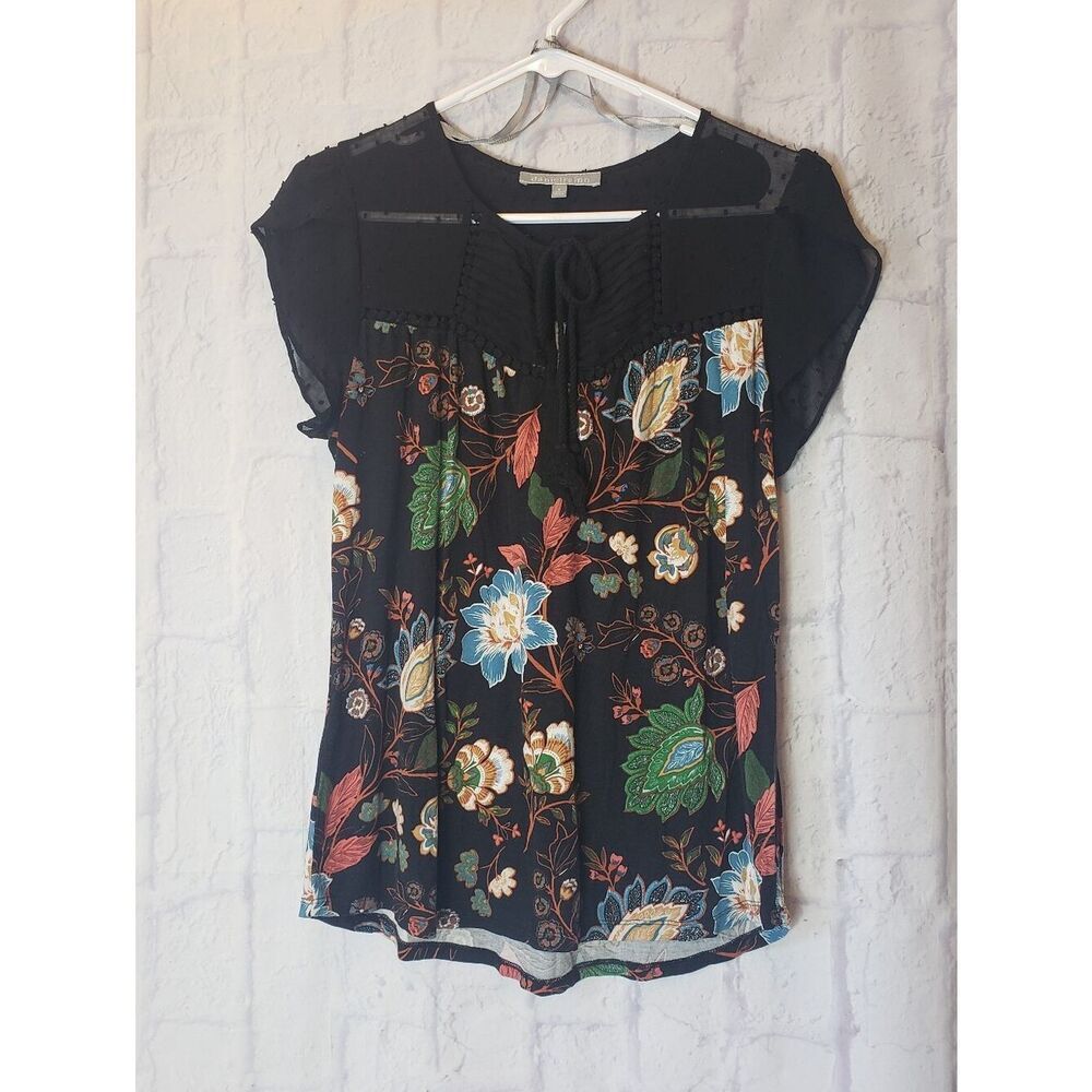 DANIEL RAINN Swiss Dot & Floral Tie Front Top Small